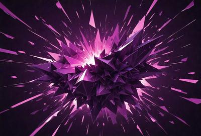 The primary subject of the image is a purple, three-dimensional geometric shape, which appears to be a combination of a cube and a pyramid. The shape is surrounded by a purple background, giving it a unique and eye-catching appearance. The visual style of the image is digital art, as it is a computer-generated design. The dominant colors in the image are purple and pink, creating a vibrant and lively atmosphere.