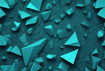 The primary subject of the image is a blue, geometric pattern. The setting is a blue background, and the visual style is digital art. The dominant colors are blue and green, creating a calm and soothing atmosphere.