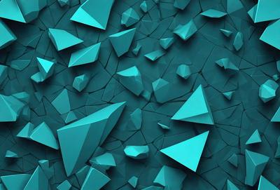 The primary subject of the image is a blue, geometric pattern. The setting is a blue background, and the visual style is digital art. The dominant colors are blue and green, creating a calm and soothing atmosphere.