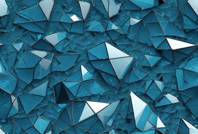 The primary subject of the image is a blue background with a pattern of triangular shapes. The setting appears to be a blue sky, and the visual style is a combination of photo and digital art. The dominant colors are blue and white, creating a calm and serene atmosphere.
