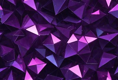 The primary subject of the image is a close-up of a purple and pink geometric pattern. The pattern is composed of various shapes, including triangles and diamonds, which are arranged in a visually appealing manner. The setting is a dark background, which contrasts with the vibrant colors of the pattern. The visual style of the image is a combination of digital art and illustration, creating a unique and eye-catching design. The dominant colors in the image are purple and pink, which evoke a