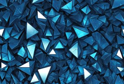 The primary subject of the image is a large number of blue triangles, which are arranged in a visually appealing manner. The setting is a blue background, which complements the blue triangles and adds to the overall visual style. The image is a digital art or illustration, showcasing the artist's creativity and skill in designing and arranging the triangles. The dominant colors are blue, and the overall atmosphere is vibrant and lively.