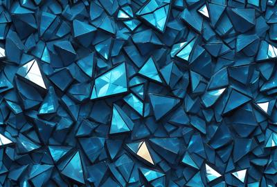 The primary subject of the image is a blue, geometric pattern made up of triangles. The setting is a blue background, which creates a visually appealing contrast with the pattern. The visual style is a combination of digital art and illustration, as the triangles are arranged in a visually pleasing manner. The dominant colors are blue and white, creating a calm and soothing atmosphere.