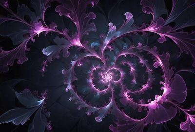 The primary subject of the image is a purple and blue spiral pattern, which is the main object, scene, or focus of the image. The setting or background is a dark, purple-colored space, which adds to the overall atmosphere. The visual style of the image is a digital art or illustration, as it is a well-crafted and detailed design. The colors and mood of the image are predominantly purple and blue, creating a sense of depth and intricacy in the spiral pattern.