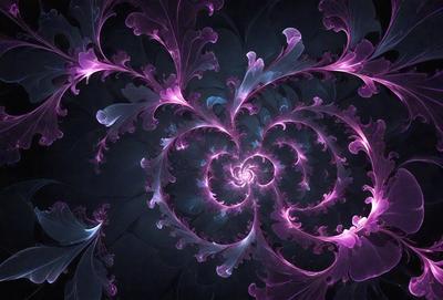 The primary subject of the image is a purple and blue spiral pattern, which is the main object, scene, or focus of the image. The setting or background features a dark, possibly purple, background that contrasts with the spiral pattern. The visual style of the image is digital art, as it is a digital creation. The dominant colors in the image are purple and blue, creating a calm and serene atmosphere.