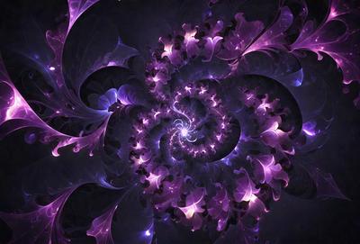 The primary subject of the image is a purple spiral pattern, which appears to be a digital art or illustration. The setting is a dark background, which contrasts with the vibrant purple color of the spiral. The visual style suggests that the image is a creative and artistic representation of a spiral pattern. The colors and mood of the image are predominantly purple, giving it a calming and serene atmosphere.