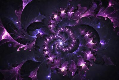 The primary subject of the image is a purple spiral pattern, which appears to be a digital art or illustration. The setting is a dark background, which contrasts with the vibrant purple color of the spiral. The visual style suggests that the image is a creative and artistic representation of a spiral pattern. The colors and mood of the image are predominantly purple, giving it a calming and serene atmosphere.