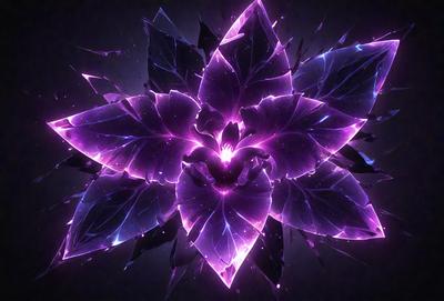 The primary subject of the image is a purple flower with a pink center, surrounded by a purple background. The visual style of the image is digital art, with the flower being a part of a larger, intricate design. The colors and mood of the image are predominantly purple and pink, creating a sense of elegance and beauty.