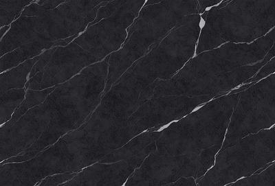 The primary subject of the image is a black marble countertop. The setting is a kitchen, with the countertop being the main focus of the scene. The visual style is a close-up of the marble countertop, showcasing its texture and pattern. The colors and mood of the image are predominantly dark, with the black marble countertop being the main source of contrast.