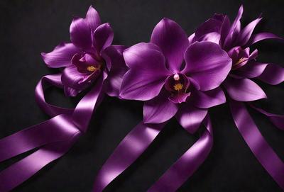 The primary subject of the image is a purple flower, which is the main object, scene, or focus of the image. The setting is a dark background, which creates a dramatic and moody atmosphere. The visual style is a close-up of the flower, showcasing its details and texture. The colors and mood of the image are predominantly purple, giving it a sophisticated and elegant appearance.
