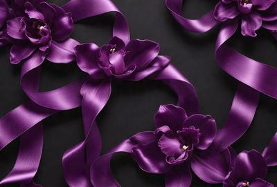 Purple flowers with purple ribbons.