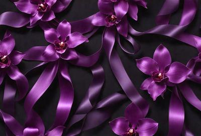 Purple flowers with purple ribbons.