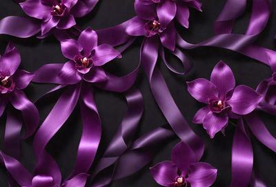 Purple flowers with purple ribbons.