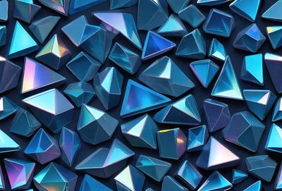 The primary subject of the image is a large collection of blue and purple triangular shapes, which are arranged in a visually appealing manner. The setting is a dark background, which contrasts with the bright colors of the triangles. The visual style of the image is a combination of digital art and illustration, creating a unique and eye-catching pattern. The dominant colors in the image are blue and purple, giving the scene a calm and soothing atmosphere.