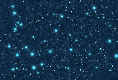 The primary subject of the image is a blue starry background with a multitude of stars scattered throughout the scene. The setting is a dark, starry sky, and the visual style is a digital art or illustration. The colors and mood of the image are predominantly blue, with a sense of wonder and awe.