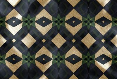 The primary subject of the image is a pattern of circles, which are arranged in a geometric design. The setting is a black and gold background, giving the pattern a contrasting and visually appealing appearance. The visual style of the image is a combination of digital art and illustration, creating a unique and intricate design. The dominant colors in the image are black and gold, which contribute to the overall mood of the pattern, giving it a sense of sophistication and elegance.