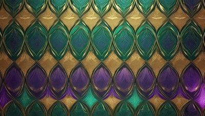 The primary subject of the image is a patterned wallpaper with a green and purple color scheme. The setting is a room with a wall covered in this unique design. The visual style is a combination of digital art and illustration, creating a vibrant and eye-catching pattern. The colors and mood of the image are lively and energetic, with the green and purple hues evoking a sense of freshness and vitality.