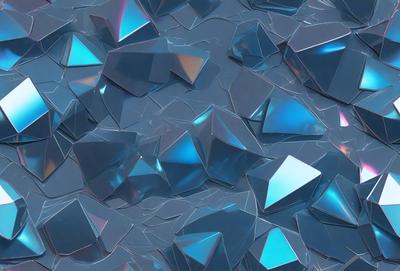 The primary subject of the image is a pattern of blue and clear glass pieces, which are arranged in a visually appealing manner. The setting is a blue background, which complements the colors of the glass pieces. The visual style of the image is a combination of digital art and illustration, as the glass pieces are arranged in a way that resembles a mosaic or a stained glass pattern. The colors and mood of the image are predominantly blue, creating a serene and calming atmosphere.