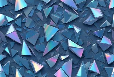The primary subject of the image is a blue background with a pattern of triangular shapes made of glass. The visual style appears to be a digital art or illustration, as the triangles are arranged in a visually appealing manner. The colors and mood of the image are predominantly blue, creating a calm and serene atmosphere.
