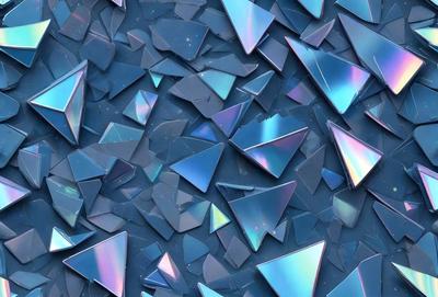 The primary subject of the image is a collection of triangular shapes, which are arranged in a visually appealing manner. The setting is a blue background, which adds a sense of depth and contrast to the scene. The visual style of the image is a combination of digital art and illustration, creating a unique and eye-catching pattern. The dominant colors in the image are blue and purple, which contribute to a calming and serene atmosphere.