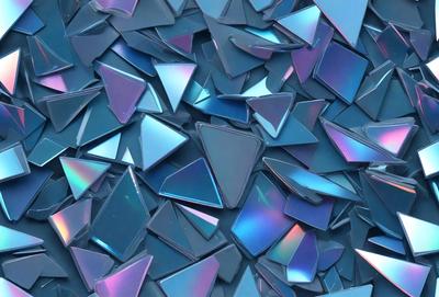 The primary subject of the image is a collection of blue and purple triangles. The setting is a blue background, and the visual style appears to be a digital art or illustration. The dominant colors in the image are blue and purple, creating a calm and soothing atmosphere.