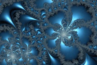 The primary subject of the image is a blue and white swirling pattern, which appears to be a digital art or illustration. The setting is a blue background, and the visual style suggests that it is a digital artwork or a pattern. The colors and mood of the image are predominantly blue and white, creating a sense of calmness and tranquility.