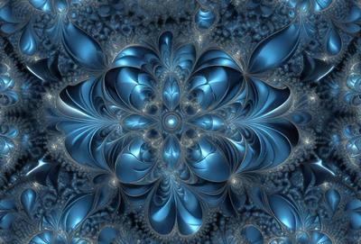 The primary subject of the image is a blue and white flower, which is the main object, scene, or focus of the image. The setting or background features a blue and white pattern, which adds to the visual style of the image. The colors and mood of the image are predominantly blue and white, creating a calm and serene atmosphere.
