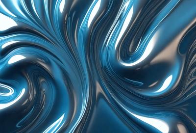 The primary subject of the image is a blue, swirling, and curling pattern. The setting is a blue background, and the visual style appears to be a digital art or illustration. The dominant colors are blue and silver, creating a calm and soothing atmosphere.