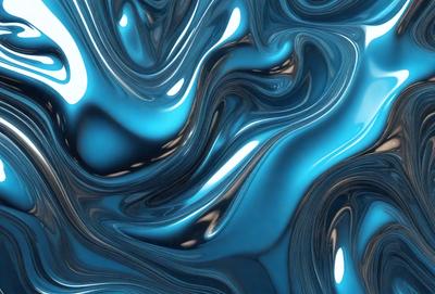 The primary subject of the image is a blue, swirling, and abstract pattern. The setting is a blue background, and the visual style appears to be a digital art or illustration. The dominant colors are blue and silver, creating a calm and soothing atmosphere.