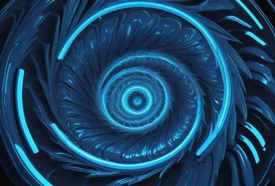 The primary subject of the image is a blue spiral, which appears to be a digital art or illustration. The setting is a dark blue background, and the visual style suggests that it is a digital creation. The dominant colors in the image are blue and purple, creating a calm and serene atmosphere.