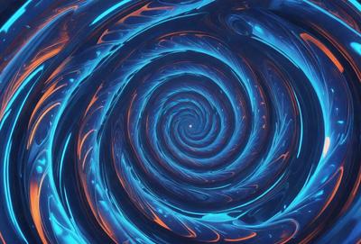 The primary subject of the image is a spiral pattern, which is the main object, scene, or focus of the image. The spiral pattern is set against a blue background, giving it a vibrant and lively appearance. The visual style of the image is digital art, as it is a computer-generated design. The dominant colors in the image are blue and orange, creating a dynamic and energetic atmosphere.
