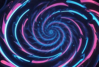 The primary subject of the image is a spiral pattern, which is a blue and pink swirl. The setting is a dark background, which contrasts with the vibrant colors of the spiral pattern. The visual style is a digital art or illustration, as the spiral pattern appears to be a digital creation. The dominant colors are blue and pink, creating a lively and energetic atmosphere.