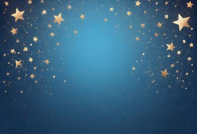 The primary subject of the image is a blue background with a pattern of stars. The setting is a night sky, and the visual style is a digital art or illustration. The dominant colors are blue and gold, creating a serene and peaceful atmosphere.