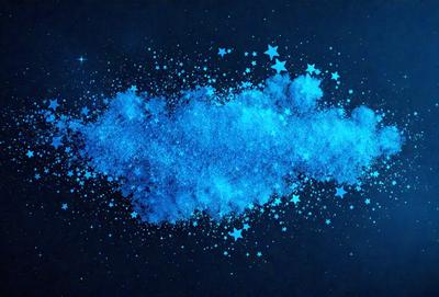 The primary subject of the image is a blue starry background. The setting is a dark, star-filled sky, which serves as the backdrop for the image. The visual style is a combination of a photo and digital art, creating a unique and captivating atmosphere. The dominant colors are blue and white, with the blue stars and white background creating a serene and peaceful mood.