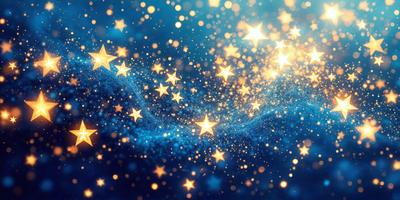 The primary subject of the image is a blue background with a pattern of stars. The setting is a night sky, and the visual style is a digital art or illustration. The dominant colors are blue and white, creating a serene and peaceful atmosphere.