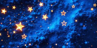 The primary subject of the image is a blue sky filled with stars. The setting is a night sky, and the visual style is a photo. The dominant colors are blue and white, creating a serene and peaceful atmosphere.