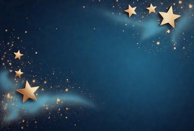 The primary subject of the image is a blue background with a starry pattern. The setting is a night sky, and the visual style is a digital art or illustration. The dominant colors are blue and gold, creating a serene and peaceful atmosphere.