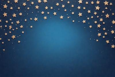 The primary subject of the image is a blue background with a pattern of stars. The setting is a dark blue sky, and the visual style is a combination of a photo and digital art. The colors and mood of the image are predominantly dark and moody, with the blue background and stars creating a sense of depth and mystery.
