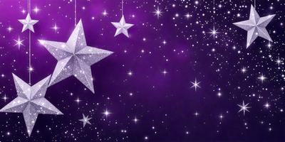 The primary subject of the image is a purple star, which is the main object in the scene. The setting is a night sky, with the star surrounded by a backdrop of stars. The visual style of the image is a digital art or illustration, as it features a pattern of stars in the background. The colors in the image are predominantly purple and blue, creating a calm and serene atmosphere.