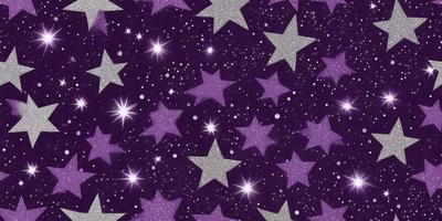 The primary subject of the image is a pattern of stars, which are purple and shiny. The setting is a black background, creating a contrast with the stars. The visual style is a combination of digital art and illustration, giving the image a unique and eye-catching appearance. The dominant colors are purple and silver, creating a sense of depth and sophistication.