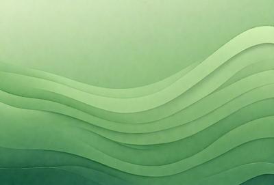 The primary subject of the image is a green, wavy, and curved surface, which appears to be a pattern or a design element. The setting is a wall or a background, and the visual style is a combination of a photo and digital art. The colors and mood of the image are predominantly green, creating a calm and soothing atmosphere.