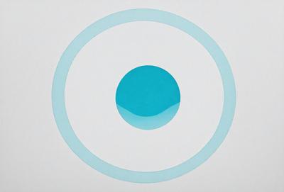 The primary subject of the image is a blue circle, which is the main object, scene, or focus of the image. The setting or background is a white surface, and the visual style appears to be a digital art or illustration. The dominant colors are blue and white, creating a calm and serene atmosphere.
