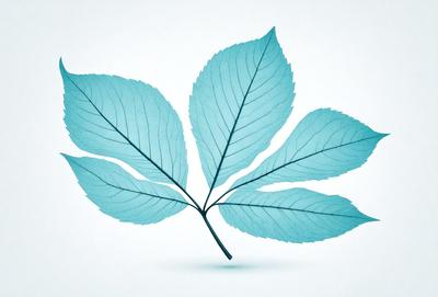 The primary subject of the image is a leaf, which is the main object, scene, or focus of the image. The leaf is blue and is placed on a white background, giving it a contrasting appearance. The visual style of the image is a photo, as it captures the leaf in its natural form. The colors and mood of the image are predominantly blue, creating a calm and serene atmosphere.