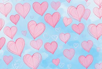 The primary subject of the image is a collection of pink hearts, which are scattered across a blue background. The hearts are depicted in various sizes and orientations, creating a visually appealing and playful scene. The visual style of the image is a combination of digital art and illustration, with the hearts appearing as both a pattern and a texture. The dominant colors in the image are pink and blue, which contribute to a warm and cheerful atmosphere.