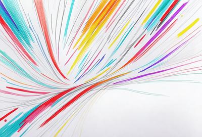 The primary subject of the image is a colorful, abstract artwork. The setting is a white background, which provides a clean and uncluttered environment for the artwork. The visual style is a combination of digital art and illustration, creating a unique and vibrant piece. The dominant colors in the artwork are red, yellow, and blue, which contribute to a lively and energetic atmosphere.