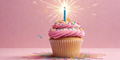 The primary subject of the image is a cupcake with pink frosting and sprinkles. The cupcake is placed on a pink surface, which adds to the overall mood of the scene. The visual style of the image is a close-up of the cupcake, showcasing its details and texture. The colors in the image are predominantly pink, which gives the scene a warm and inviting atmosphere.