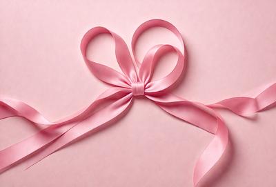 The primary subject of the image is a pink bow, which is the main focus of the scene. The bow is placed on a pink background, giving the image a warm and feminine visual style. The colors and mood of the image are predominantly pink, creating a sense of love and affection.