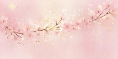 The primary subject of the image is a branch with pink flowers on it. The setting is a pink background, which adds to the overall mood of the scene. The visual style is a combination of a photo and digital art, creating a unique and artistic representation of the branch with flowers. The colors and mood of the image are predominantly pink, giving it a warm and inviting atmosphere.