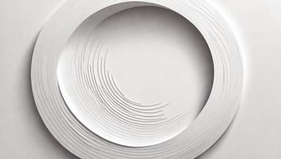 The primary subject of the image is a white plate with a circular design. The plate is placed on a white surface, which could be a table or a wall. The visual style of the image is a combination of photo and digital art, as it appears to be a close-up of the plate with a slightly blurred background. The colors and mood of the image are predominantly white, giving it a clean and minimalist appearance.