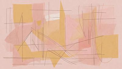 The primary subject of the image is a yellow and pink artwork, possibly a painting or a drawing. The setting is a pink background, which adds a warm and vibrant atmosphere to the artwork. The visual style appears to be a combination of digital art and illustration, as the colors and patterns are well-defined and the artwork seems to be composed of multiple elements. The overall mood of the artwork is cheerful and lively, with the bright colors and interesting patterns creating a sense of energy and movement.